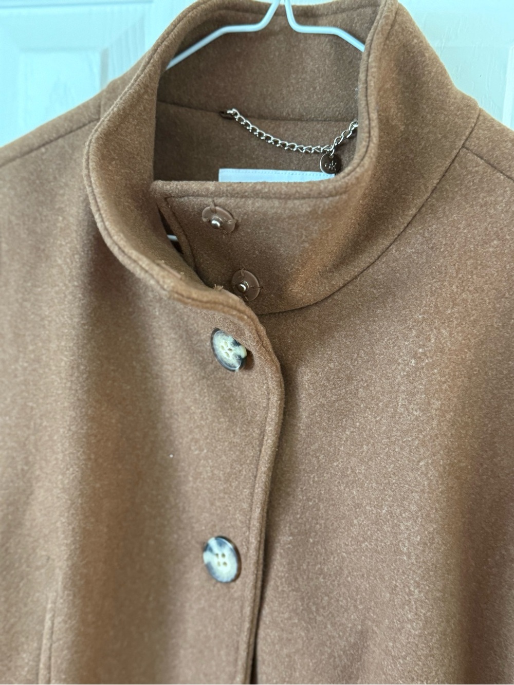 Calvin Klein Camel Brown Wool Blend Stand Collar Mid Length Coat NWOT Sz Large - Picture 8 of 15